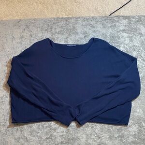 Brandy Melville Navy Blue Long Sleeve Off The Shoulder Tee {347}